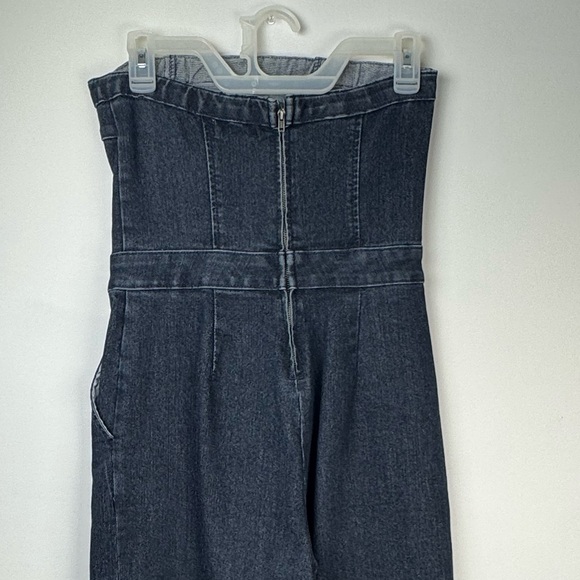 Love Fire Strapless Denim Jumpsuit Wide Leg Palazzo Pants Size M - Picture 3 of 8